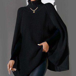 Black Turtleneck Cloak Sleeve Sweater